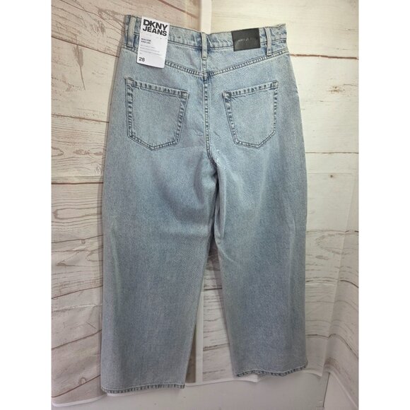 DKNY Jeans High Rise Wide Leg Silver Studded Denim Pants Sz 28 Light Wash NWT - Picture 6 of 11